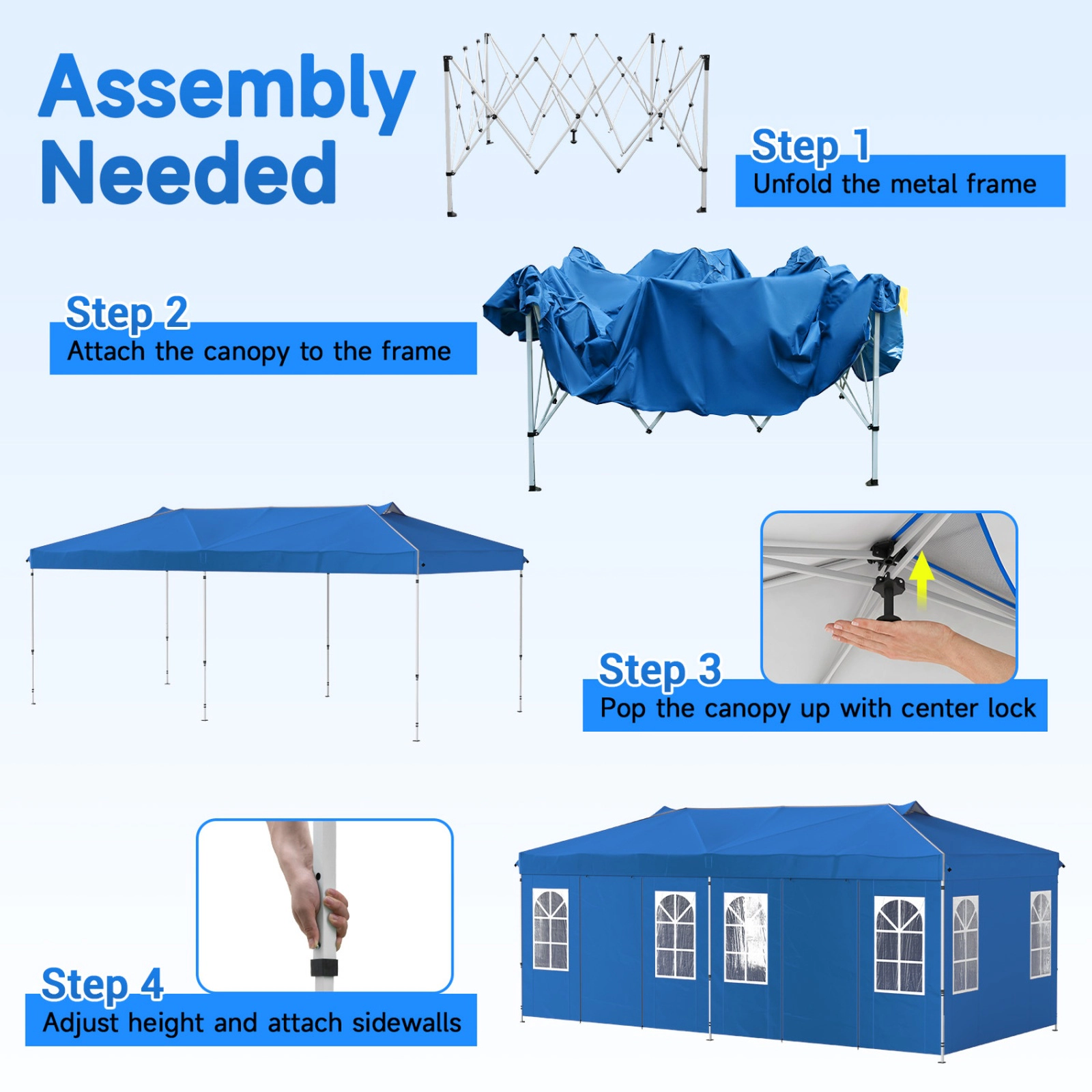 SUGIFT Blue 10-ft by 20-ft 3-Level 210D Oxford Pop Up Canopy Tent with 6 Sidewalls and Zippered Doors