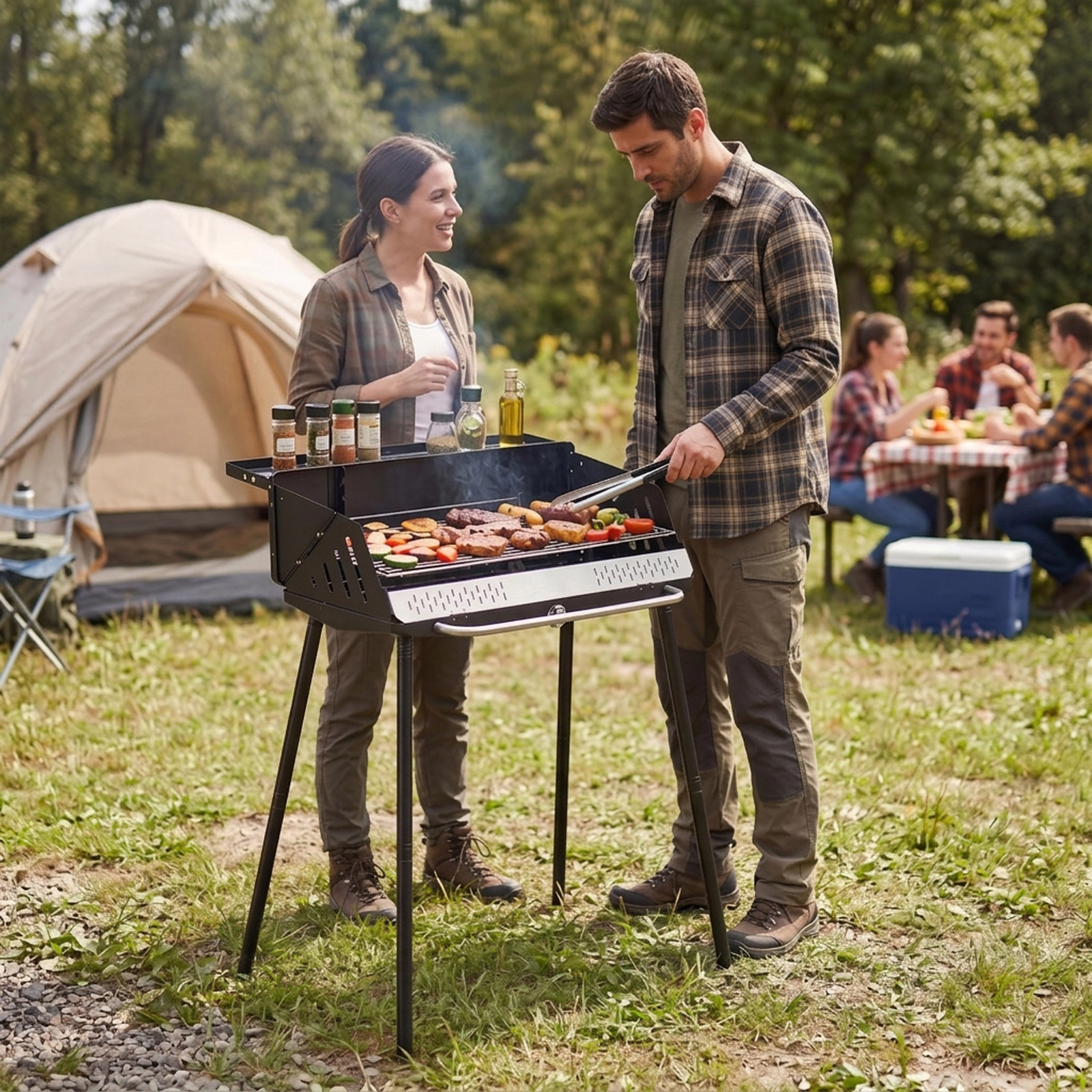 SUGIFT Portable Black Folding Charcoal Grill with Detachable Legs and Carrying Bag 32-in W 18.5-in D 33.5-in H