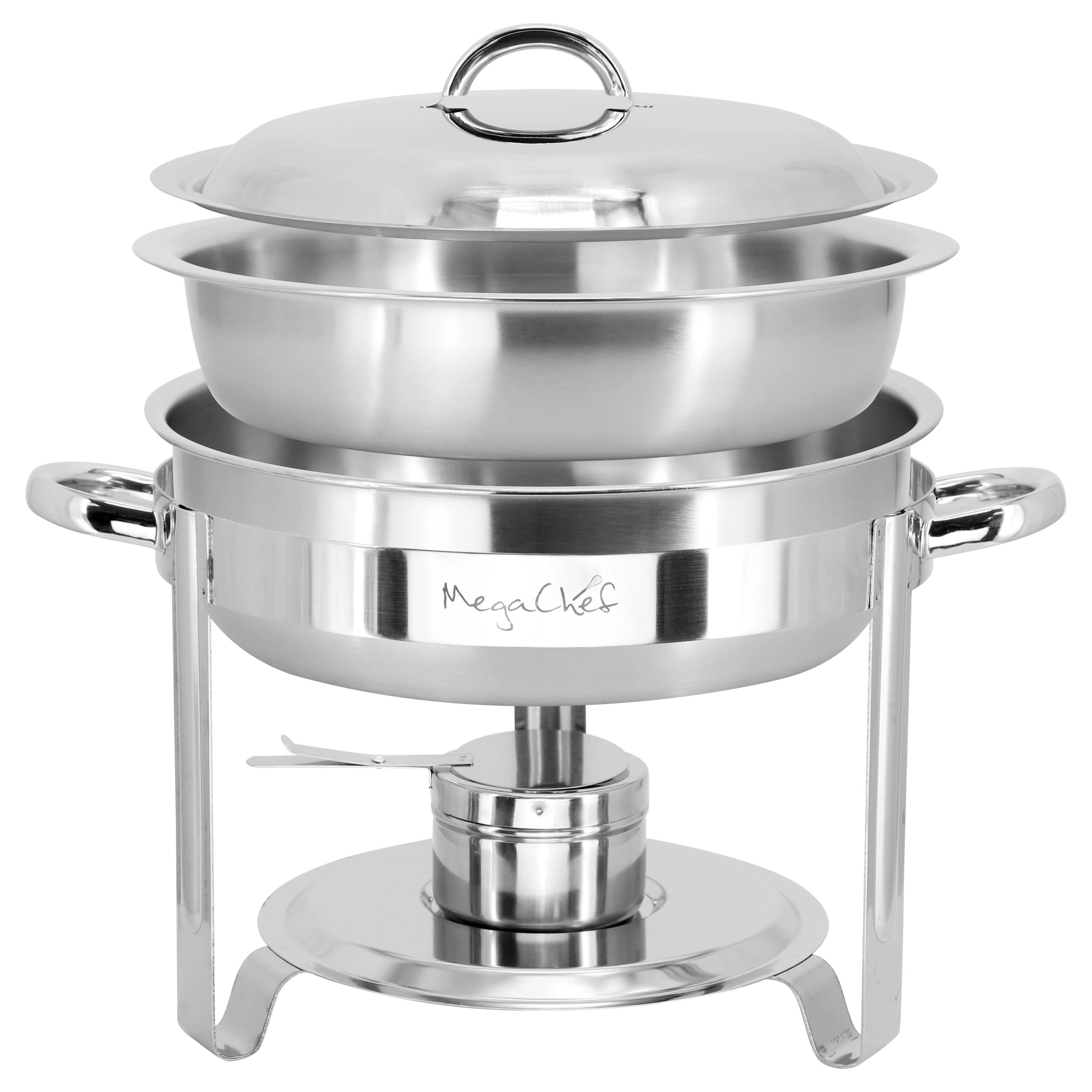 MegaChef 3.7 Quart Round Stainless Steel Professional Chafing Dish/Food Warmer/Buffet Server Serving Trays