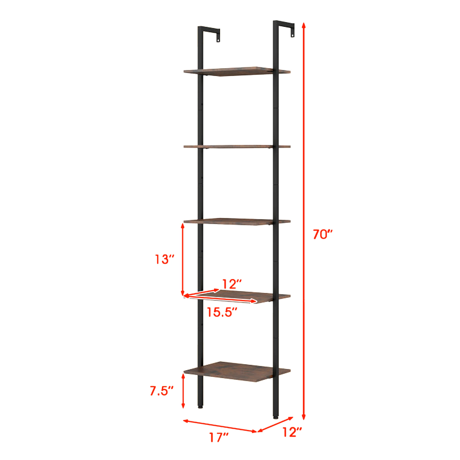 Hivvago Five Level Wall Ladder Shelf with Safety Anti Tipping Hardware