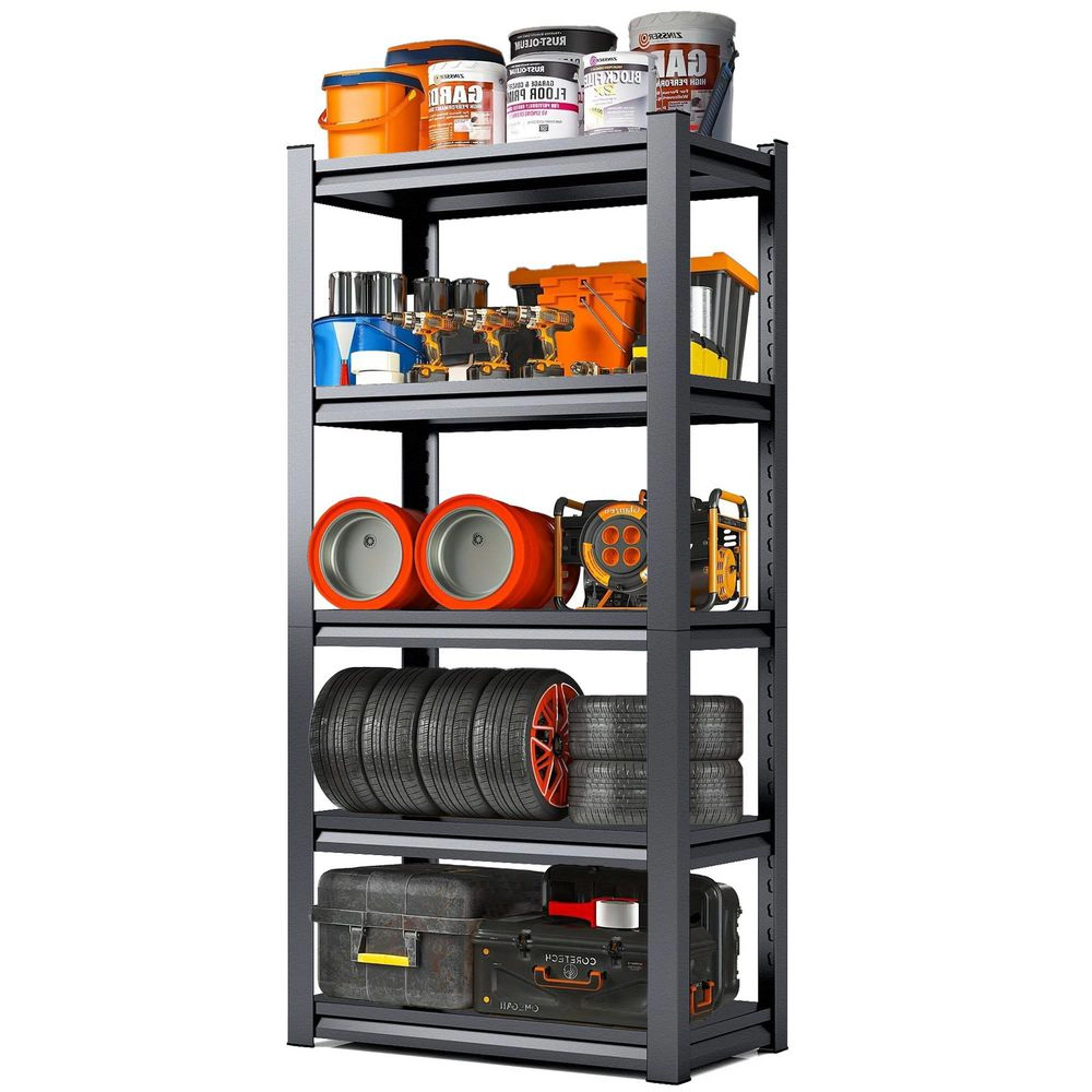 Flynama 5-Tiers Steel Adjustable Boltless Garage Storage Shelving Unit in Black (31.5 in. W x 63 in. H x 15.7 in. D)