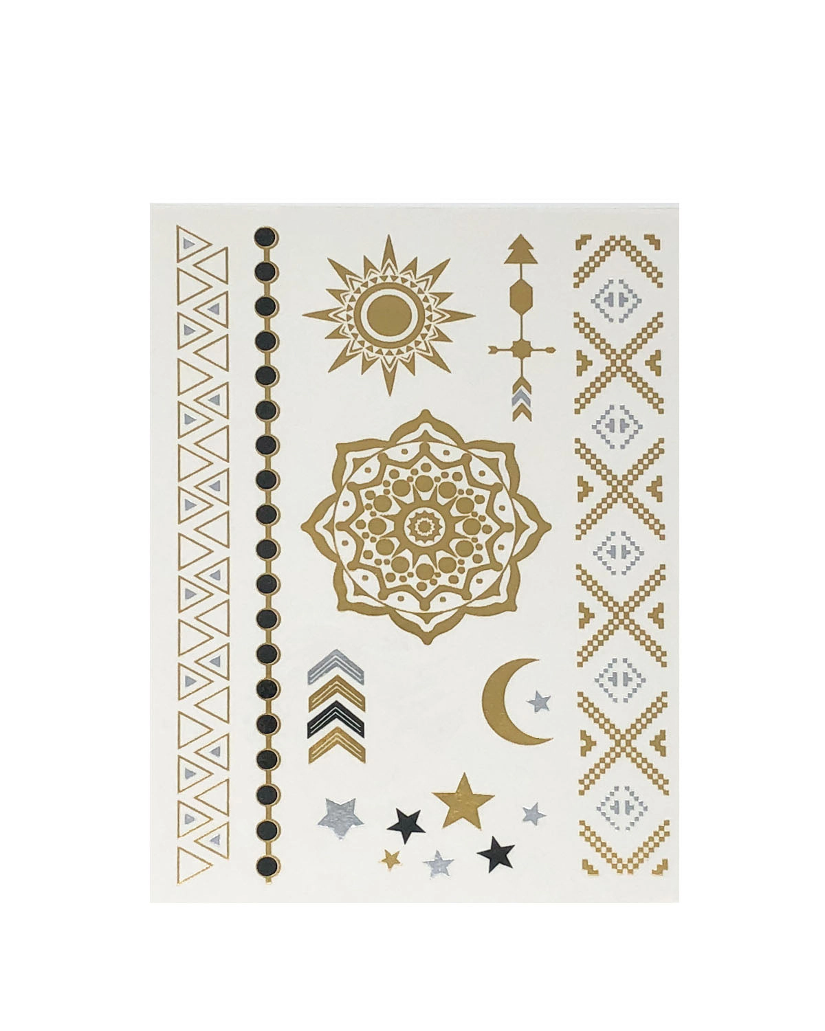 Wrapables Celebrity Inspired Temporary Tattoos in Metallic Gold Silver and Black (6 Sheets), Large