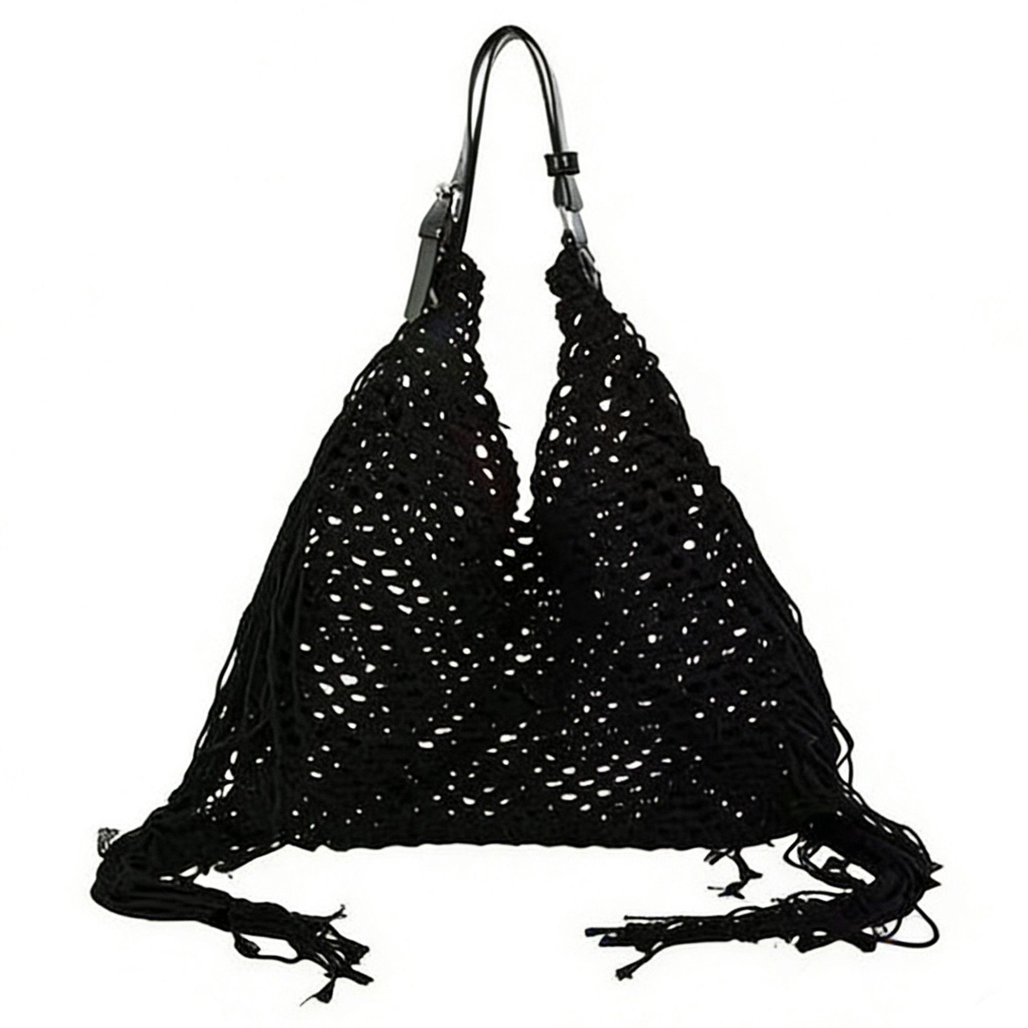 Alilang Women's Woven Crochet Shoulder Bag with Fringe Detail Slouchy Hobo Style Lightweight Handbag