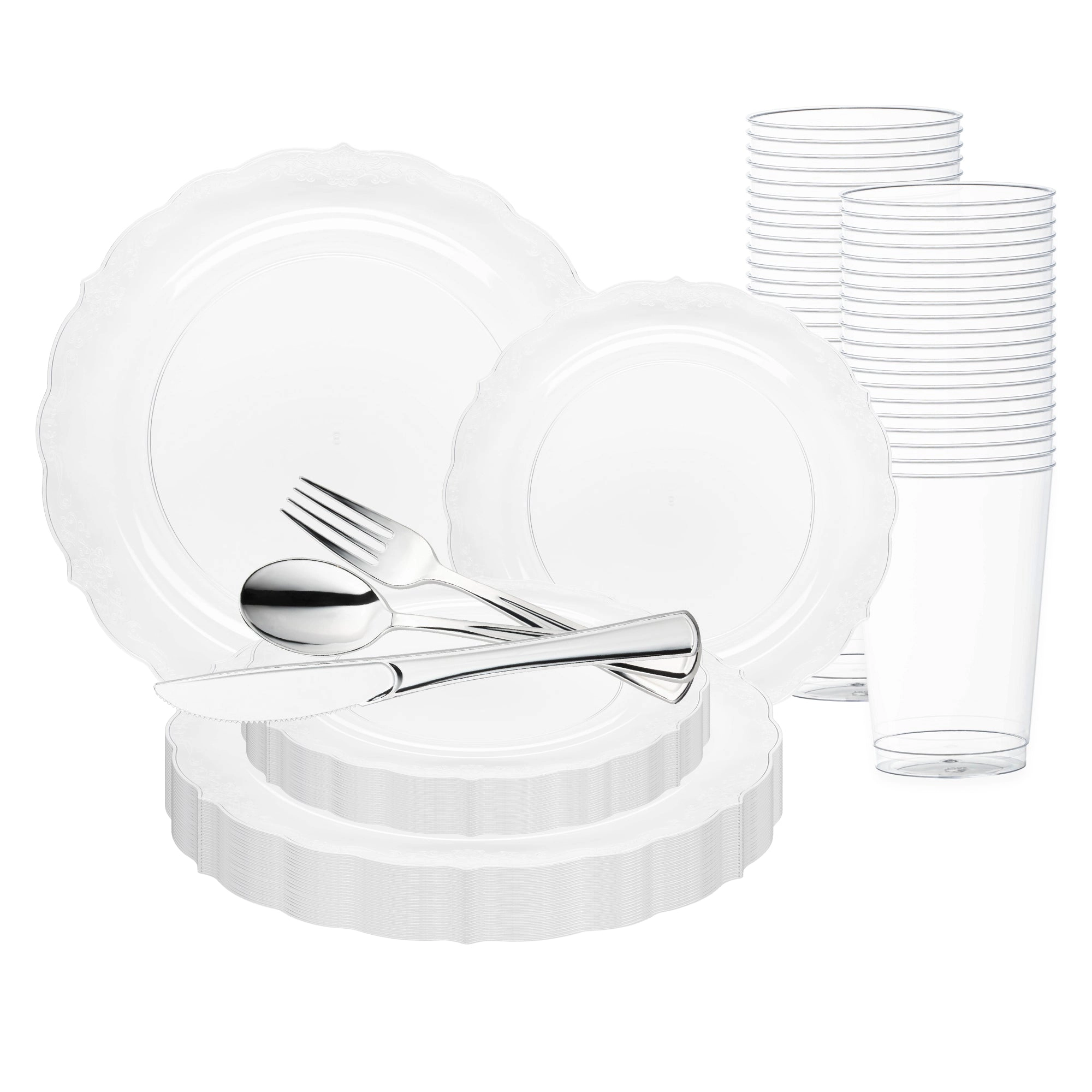 Smarty Had A Party Clear Vintage Round Disposable Plastic Wedding Value Set