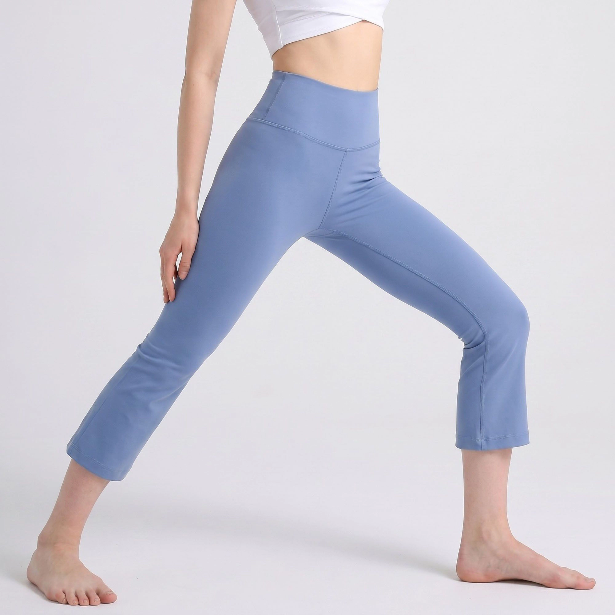 Anna-Kaci Women's High-Waist Cropped Flare Leggings with Wide Waistband Smooth Stretch Pull On Yoga Pants