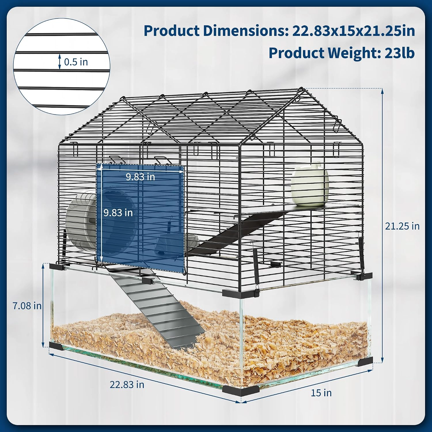 58x54x38cm Glass-Metal Hamster Gerbil Cage, 360 View Small Animal Habitat with Full Accessories