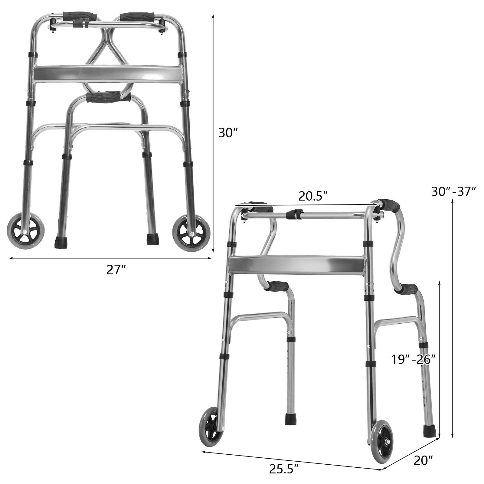 SUGIFT Gray Folding Stand-Assist Walker with Bi-Level Handrails 25.6-in W 20-in D 37-in H 440-lb User Capacity