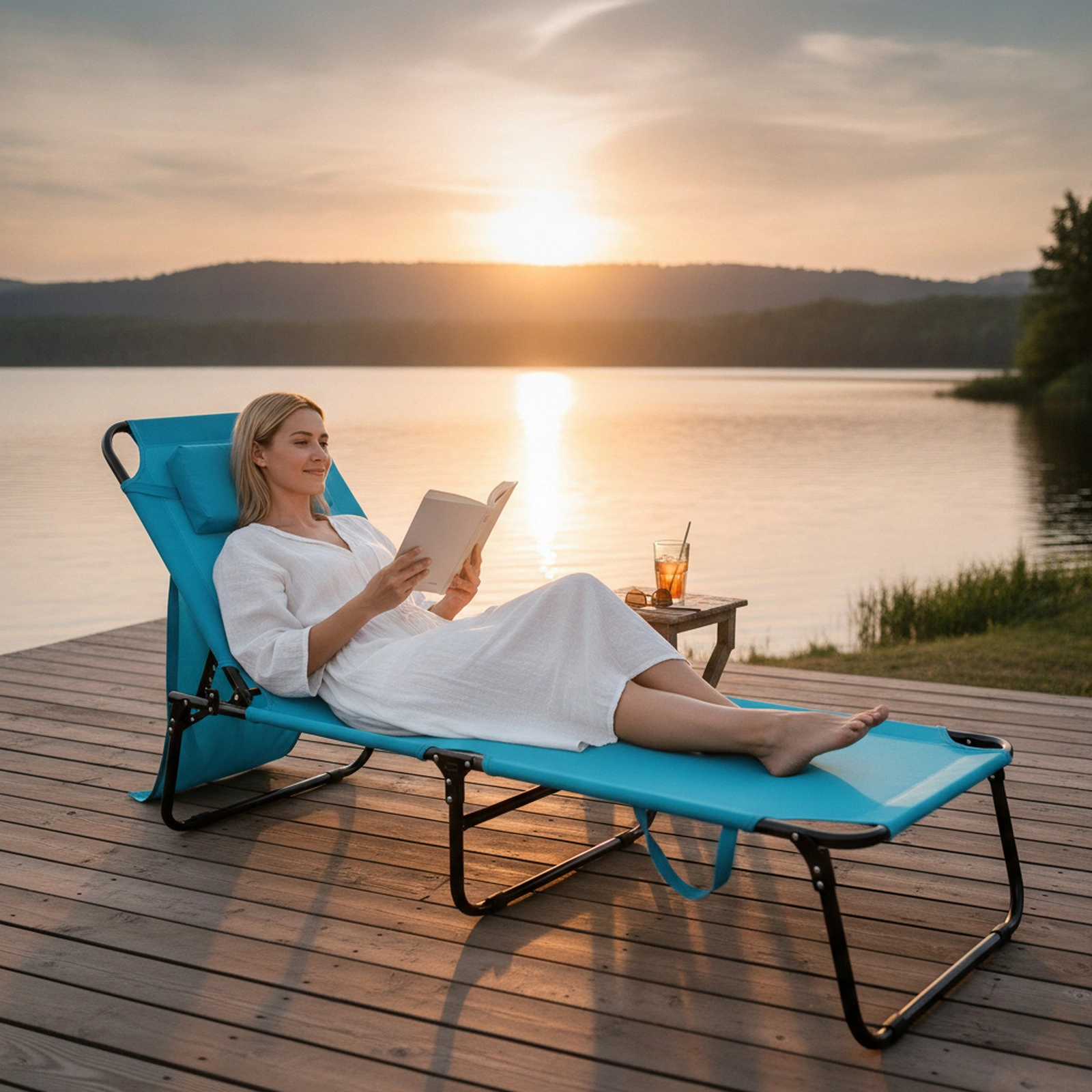 SUGIFT 2-Pack Folding Face-Down Sun Loungers, Face Hole, 3 Zip-Off Pillows, Navy