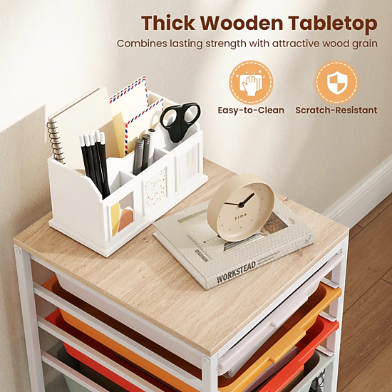 SlickBlue 5 Drawer Rolling Storage Cart, MDF Top Frame
