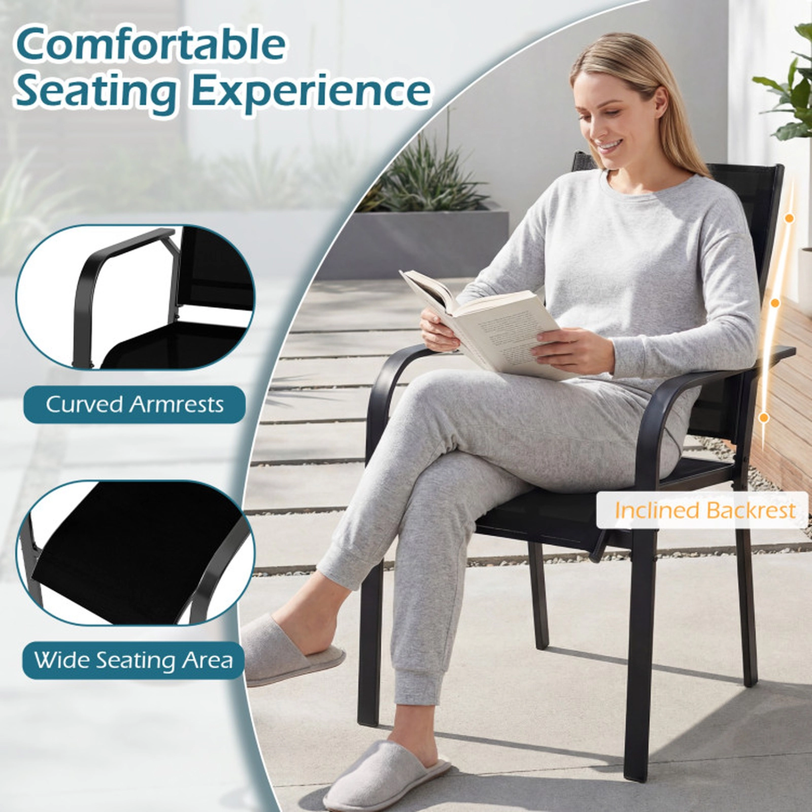SUGIFT Set of 4 Stackable Patio Dining Armchairs, Breathable Mesh, Metal Frame, 350 lb Capacity