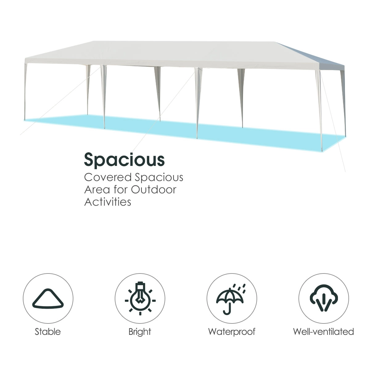 SUGIFT 10-ft by 30-ft PE and Steel Gazebo Canopy Tent with 8.5-ft Peak 16 Ground Stakes and 8 Wind Ropes