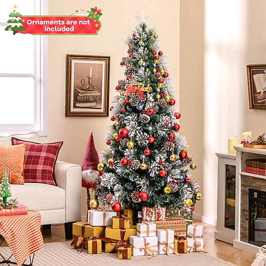 SlickBlue Pre-Lit Flocked Christmas Tree with Red Berries