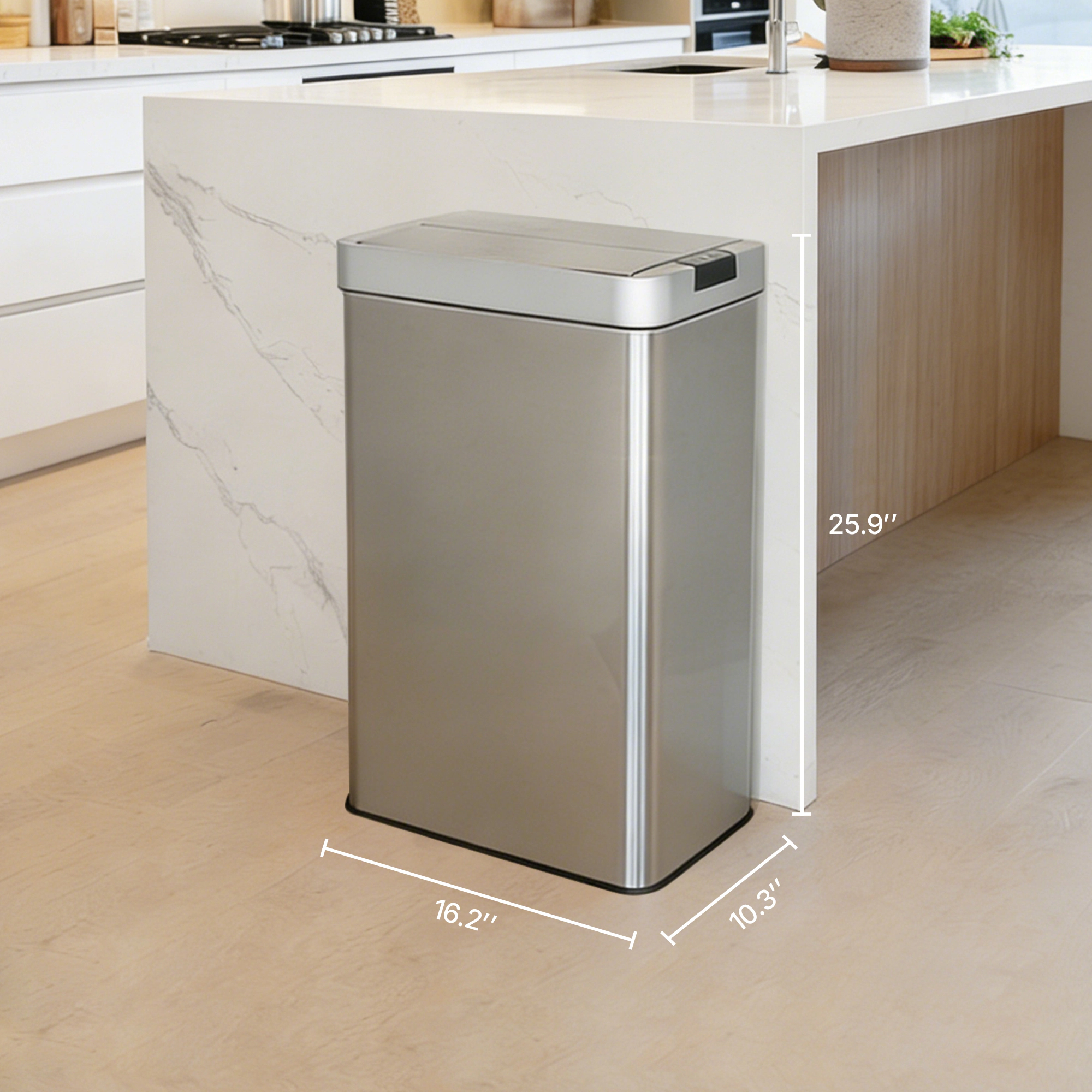 Innovaze 16 Gallon Silver Stainless Steel Slim Motion Sensor Trash Can with Butterfly Lid