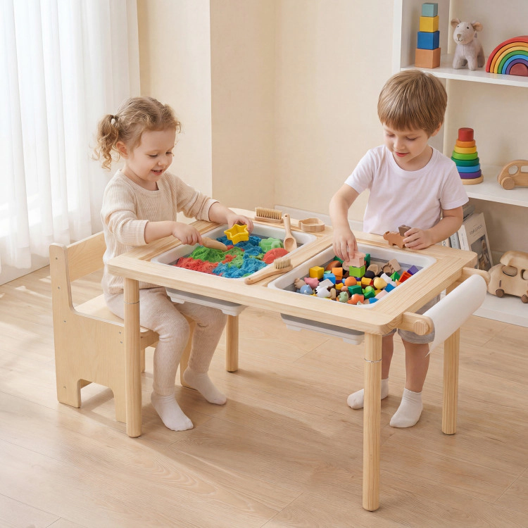 Hivvago Kids Sensory Table Set With Adjustable Height And 2 Storage Bins