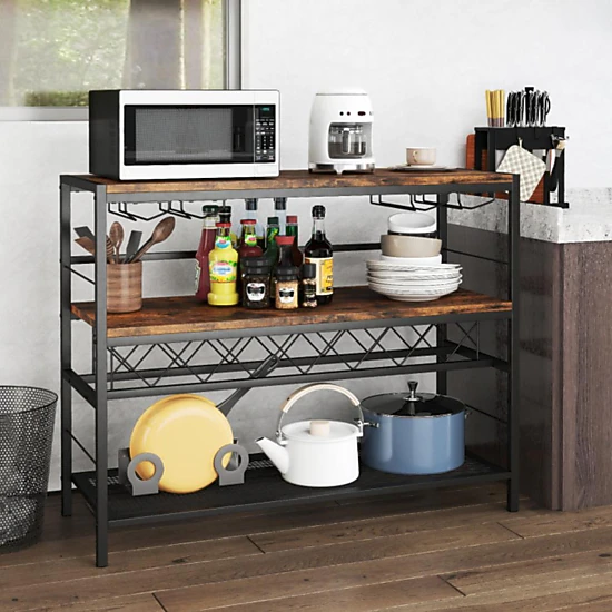Hivvago Bar Table with Wine Bottle Rack and Glass Holders