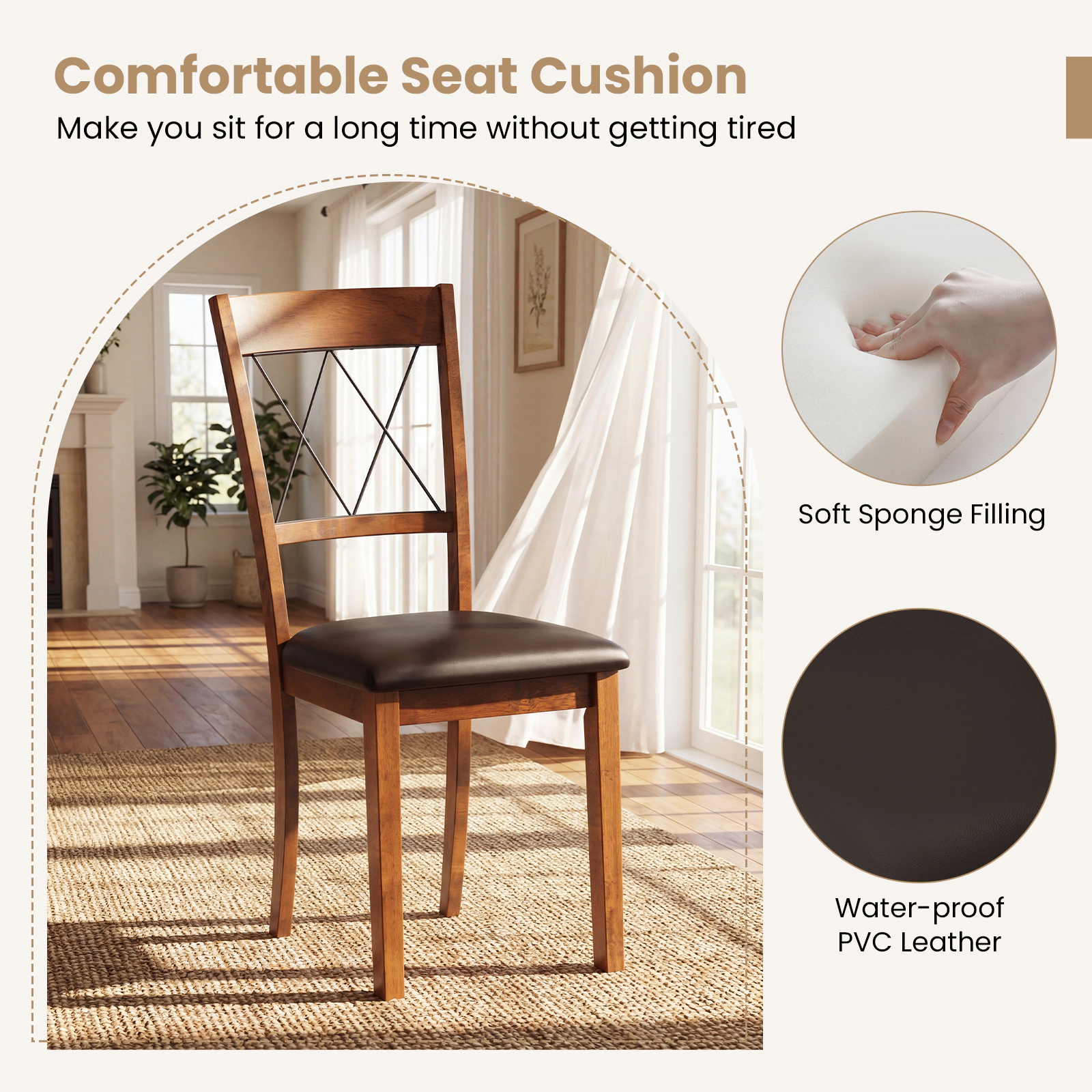 LJG Dining Chair Set of 2 Fabric Upholstered Kitchen Armless Chairs with Rubber Wood Frame