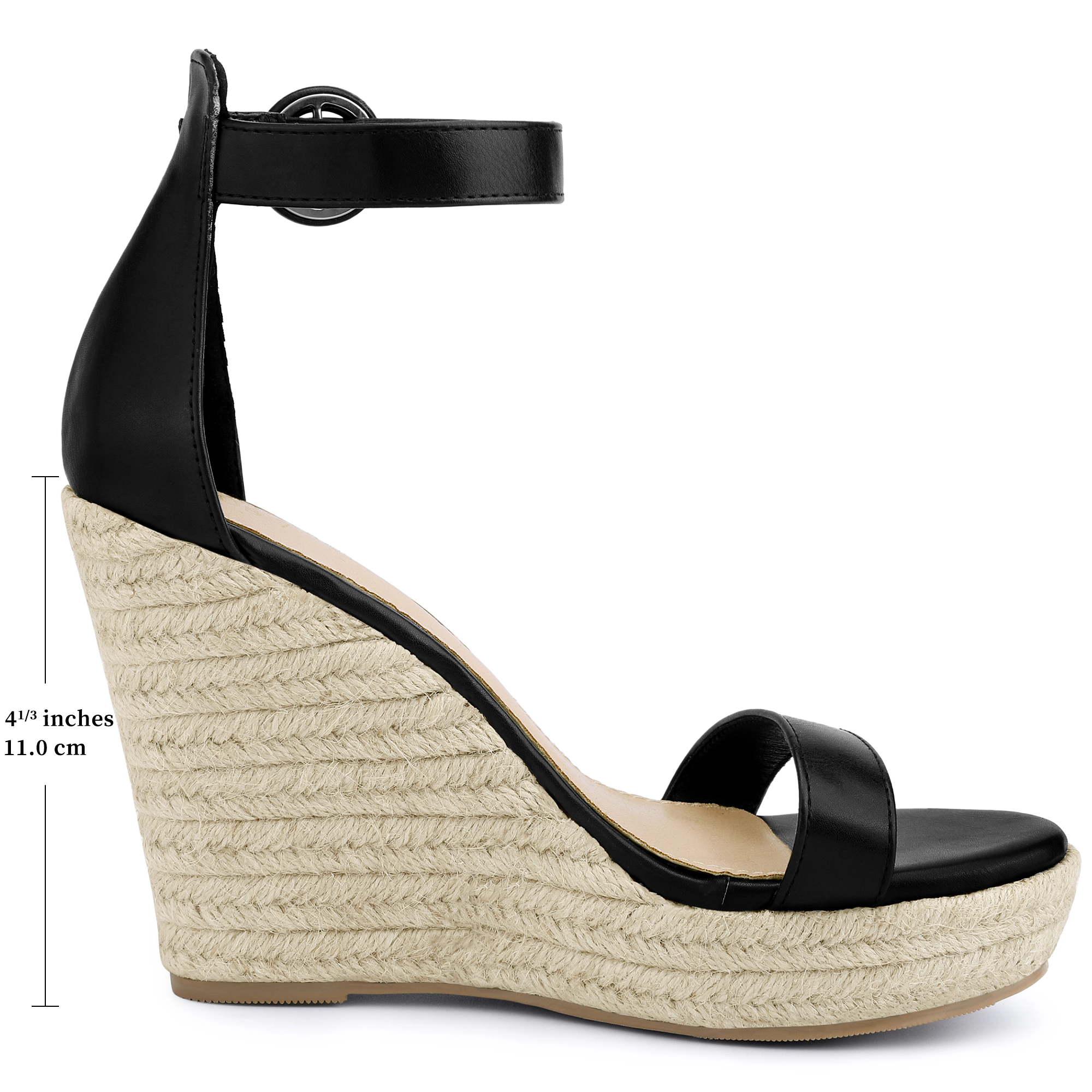 BLISSFUL STEP Women's Faux Leather Platform Wedge Ankle Strap Espadrille Sandals
