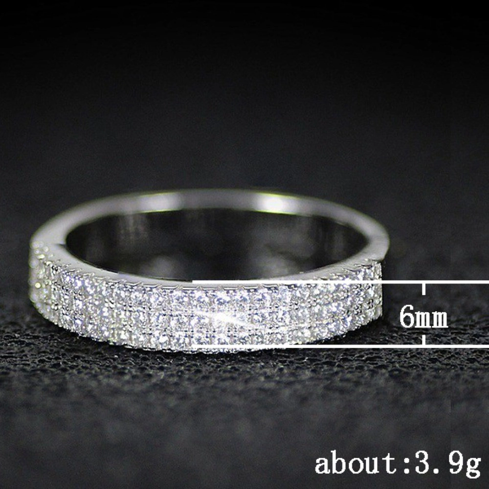 Wardrobe Whimsy Womens Three‑Row Pave Cubic Zirconia Eternity Silver Tone Stackable Wedding Band Ring