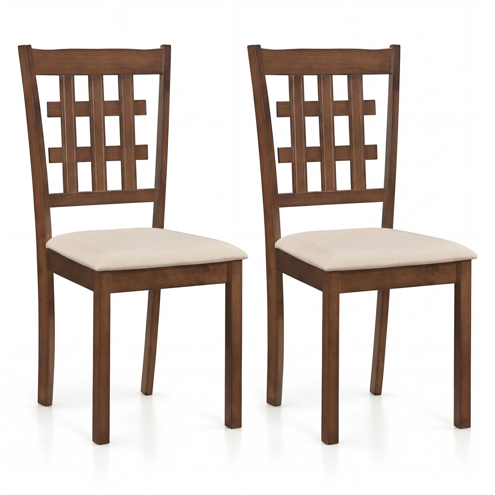 SUGIFT Set of 2 Wood Kitchen Chairs with Faux Leather Upholstered Seat 330-lb Capacity Walnut + Beige