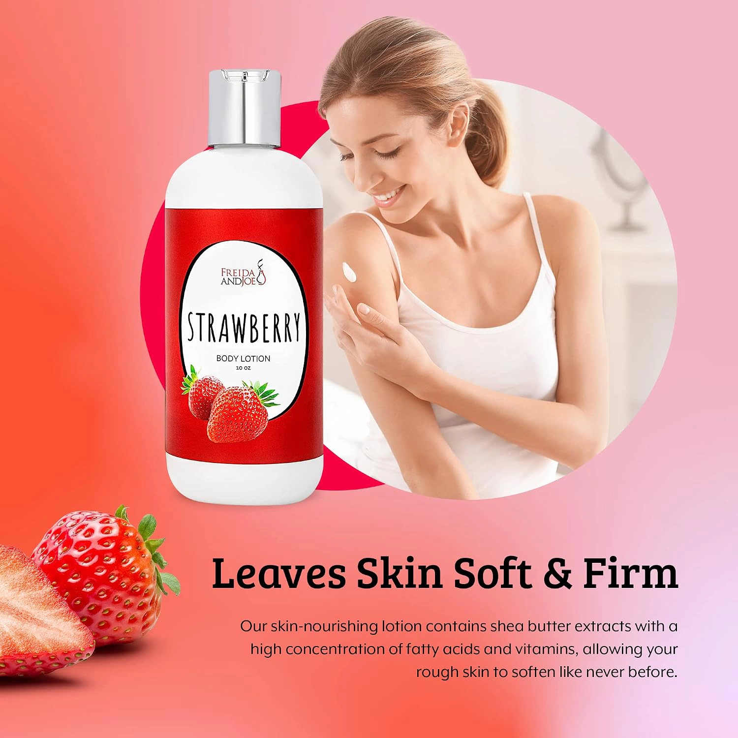 Freida and Joe Womens Strawberry Fragrance Deep Moisturizing Body Lotion in 10oz Bottle