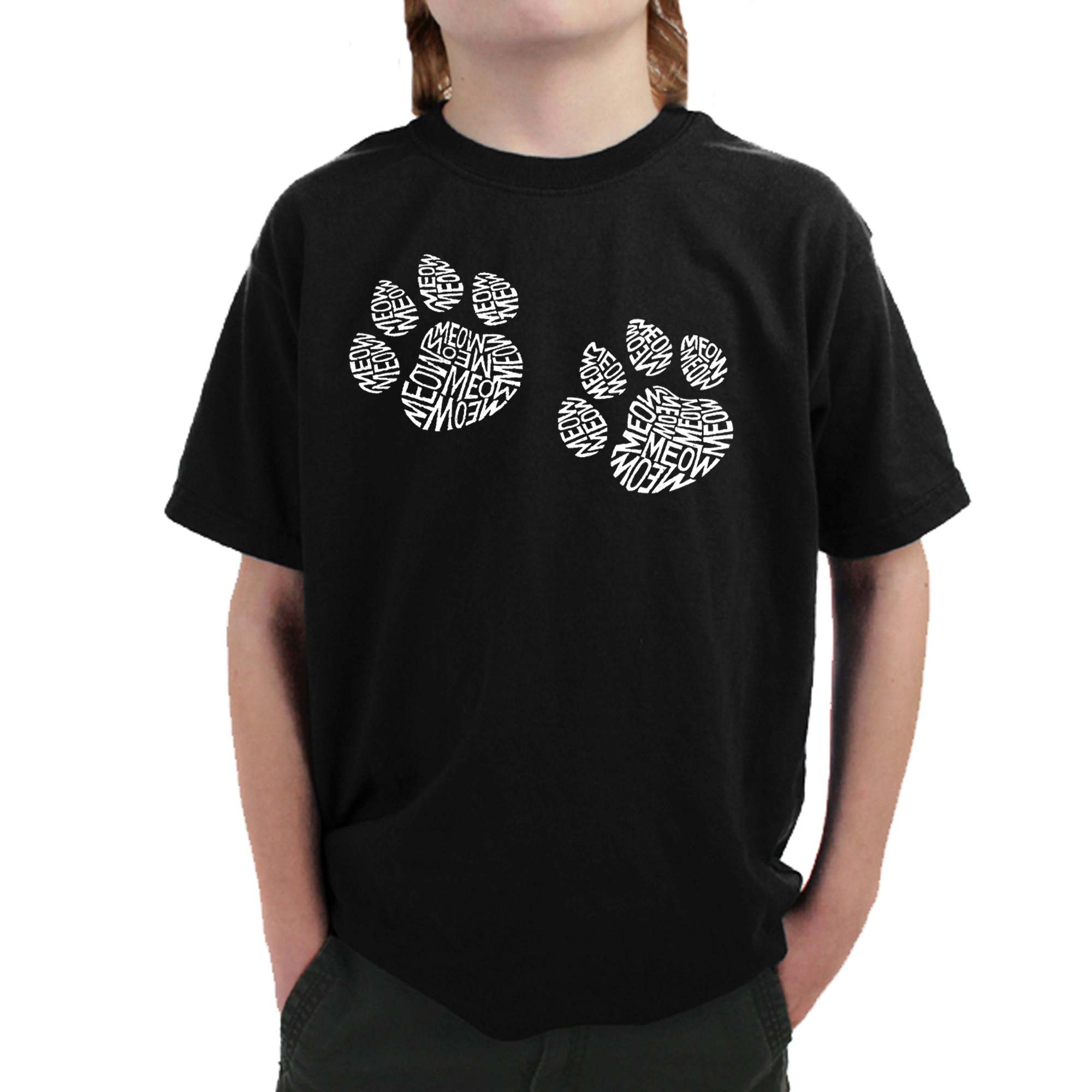 LA Pop Art Boy's Word T-Shirt - Meow Cat Prints