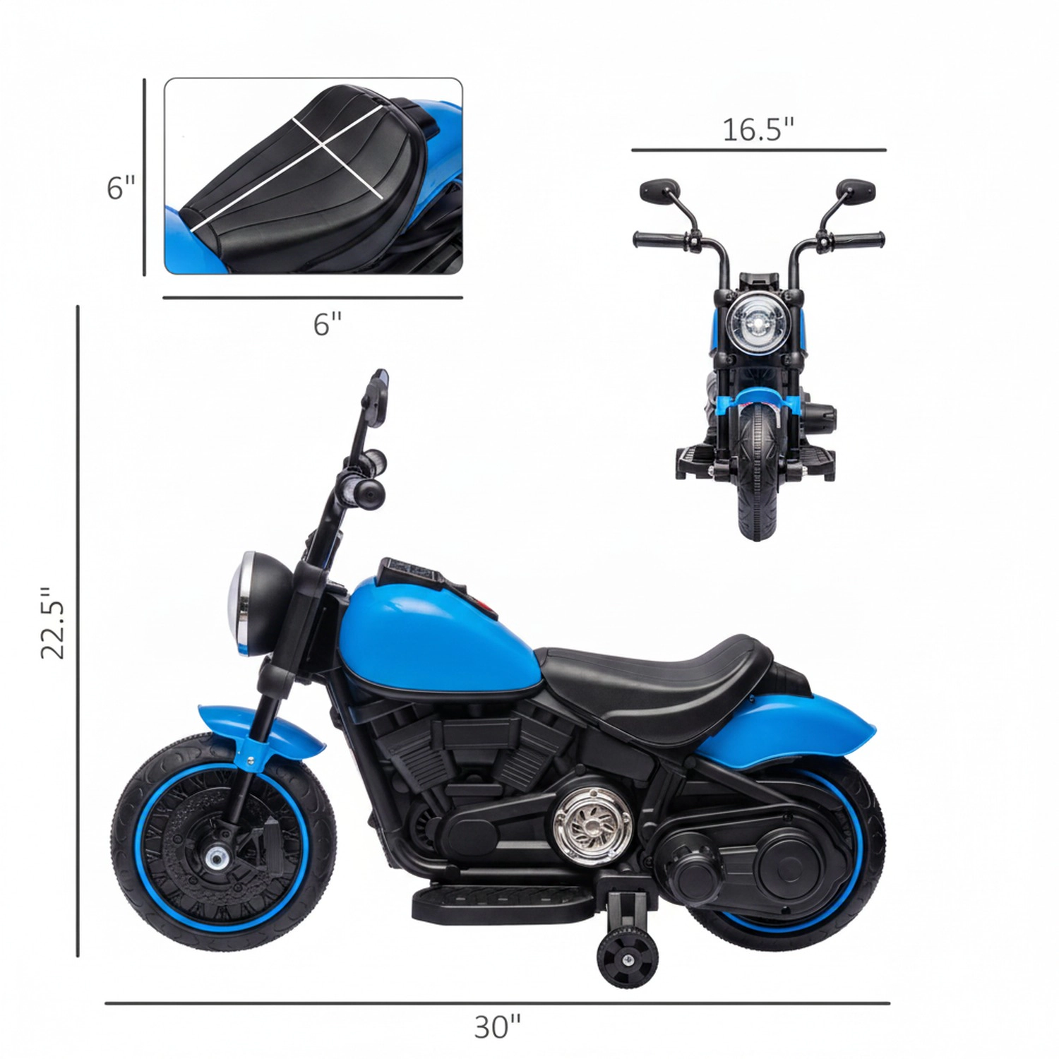 HONGGE Toddler Electric Motorcycle with Training Wheels, 6V, Single-Button Start, Holds 55 lbs, Blue
