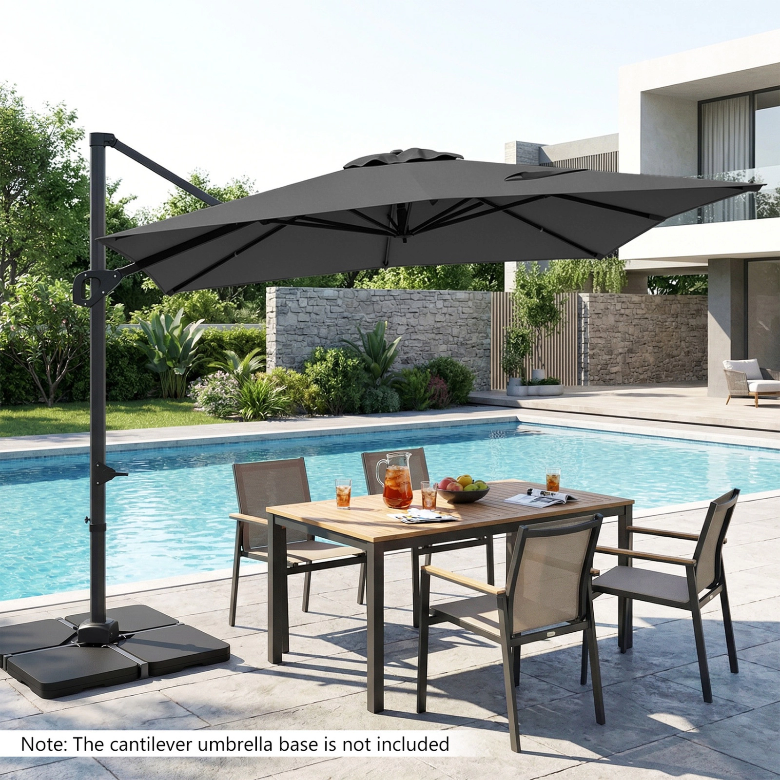 SUGIFT 11 x 9-ft Gray Rectangular Cantilever Patio Umbrella, 360° Rotation