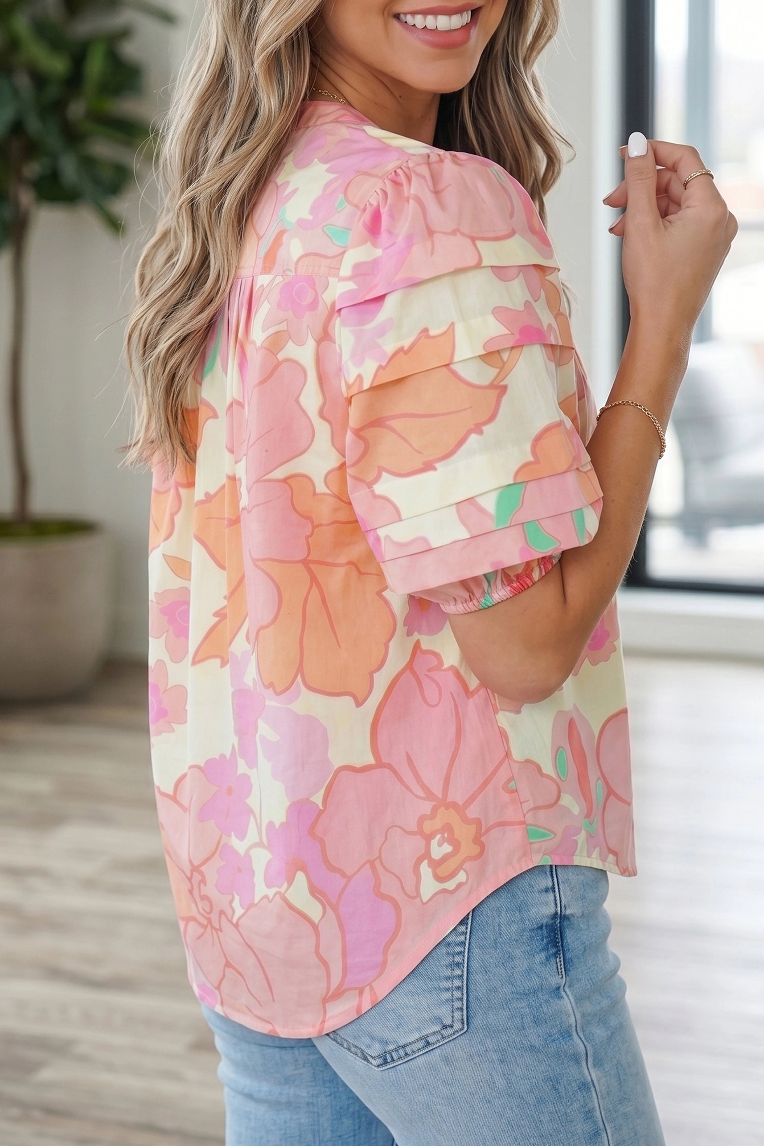 Threaded Pear Brianna Pintuck Short Sleeve Shirt