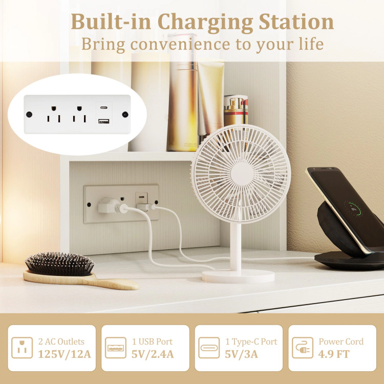 Hivvago Vanity Desk With 3-Color Lights And Power Outlets