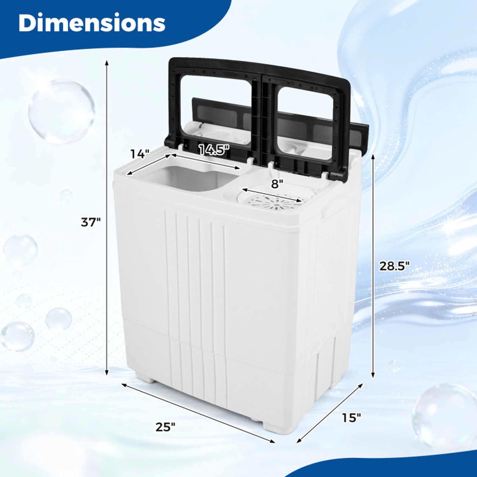 SUGIFT 12-lb Wash 8-lb Spin Twin Tub Portable Washing Machine with Acrylic Lid and Faucet Metal Clip