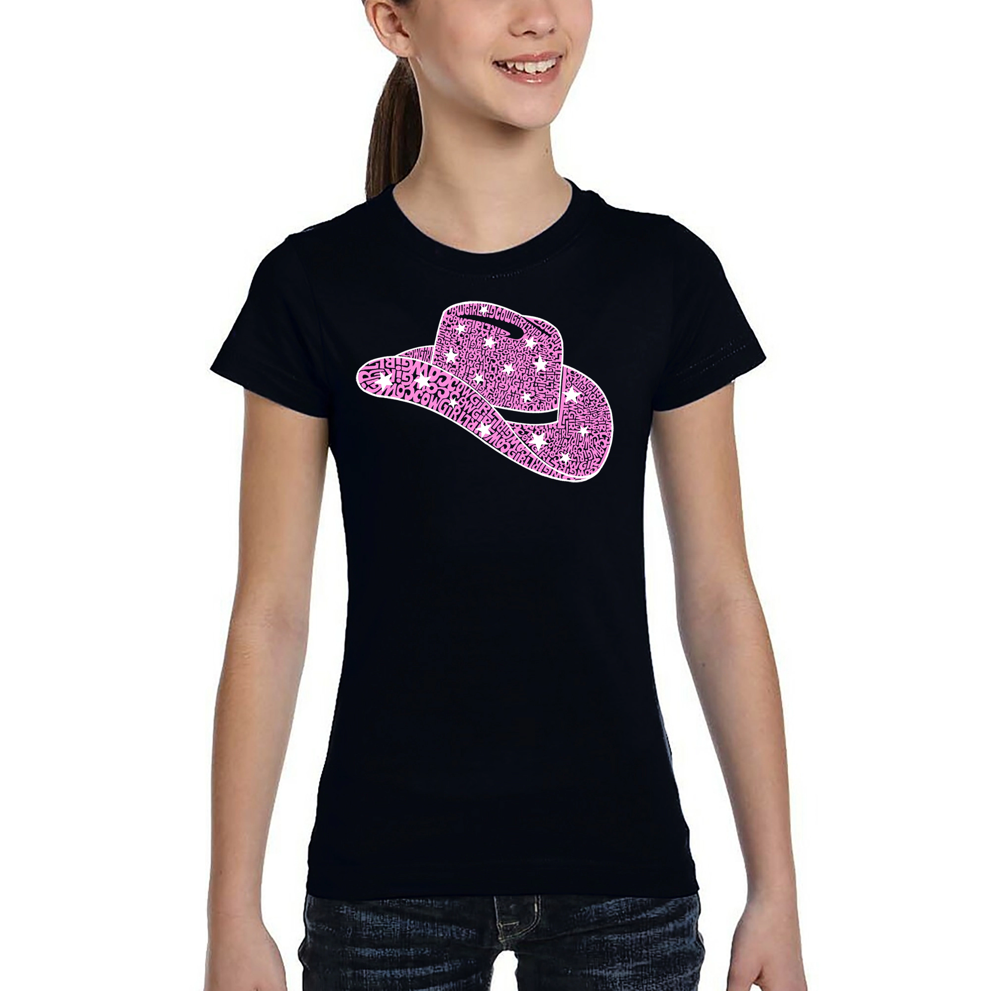 LA Pop Art Girls Word T-Shirt - Cowgirl Hat