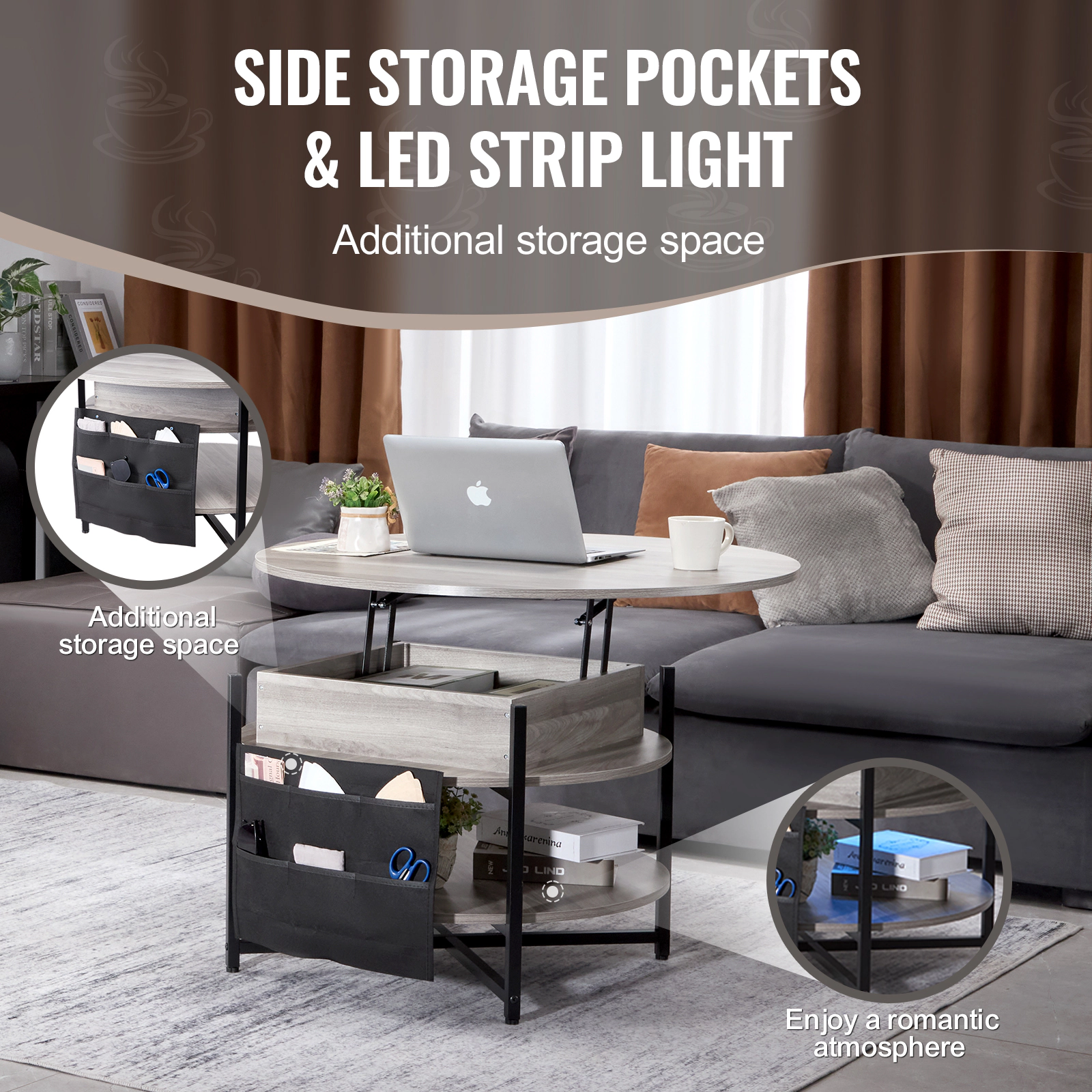 HONGGE Lift Top Coffee Table Coffee Table with Storage Coffee Table for Living Room