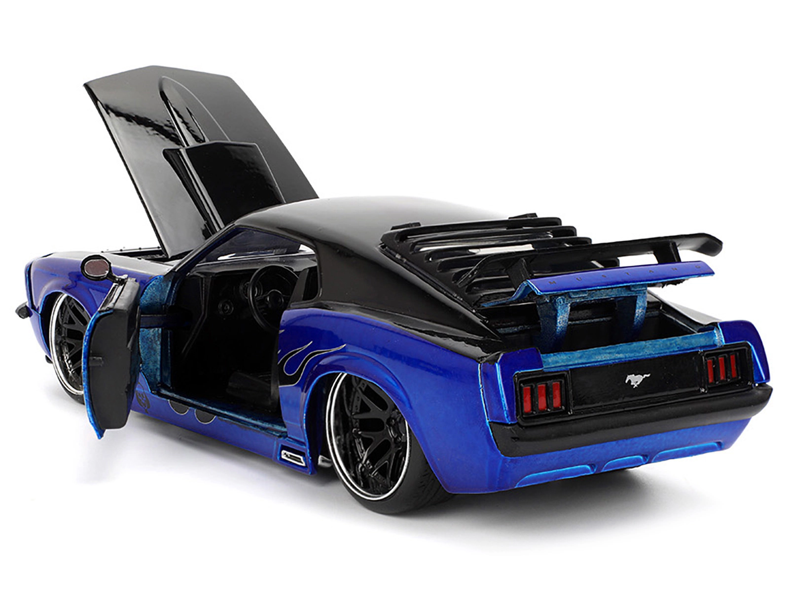 Jada 1970 Ford Mustang Boss 429 Black and Blue Metallic with Flames "Bigtime Muscle" Series 1/24 Diecast Model