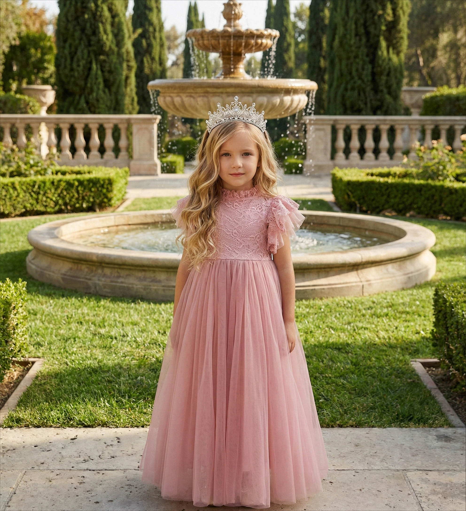 2Bunnies Girls' 2T-10Y Iris Floral Lace Tulle Flower Girl Dress