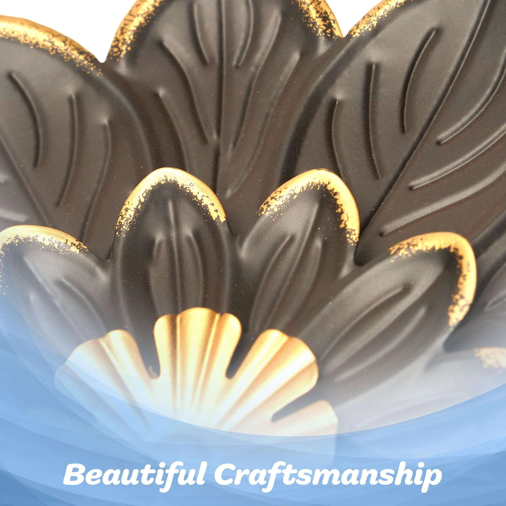G128 9 in Black and Gold Metal Daisy Wall Art, Compact Floral Wall Hanging for Indoor and Covered Outdoor Spaces