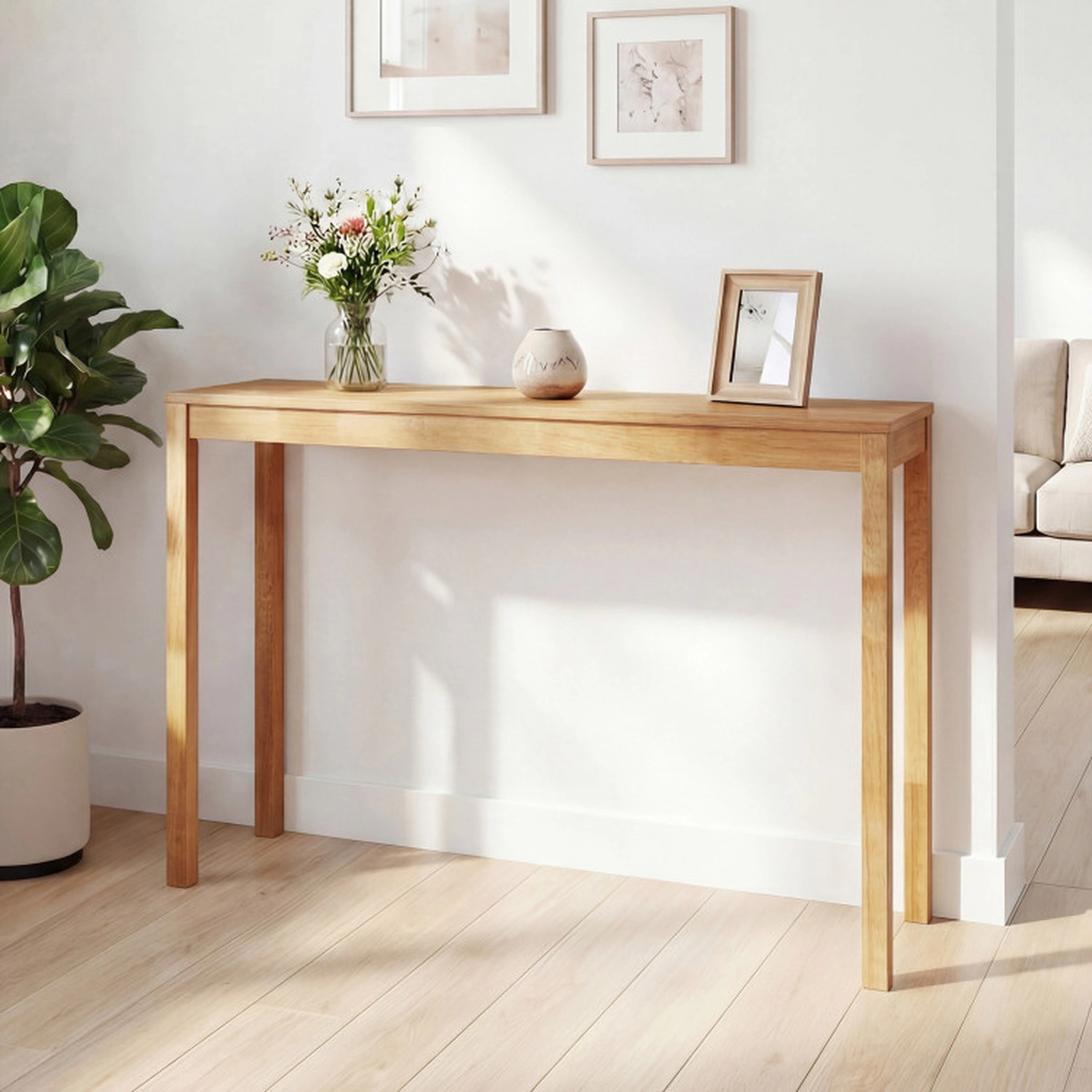 SUGIFT 48-in 132-lb Capacity 12-in Narrow Modern Farmhouse Rubber Wood Console Sofa Table with Thickened Top