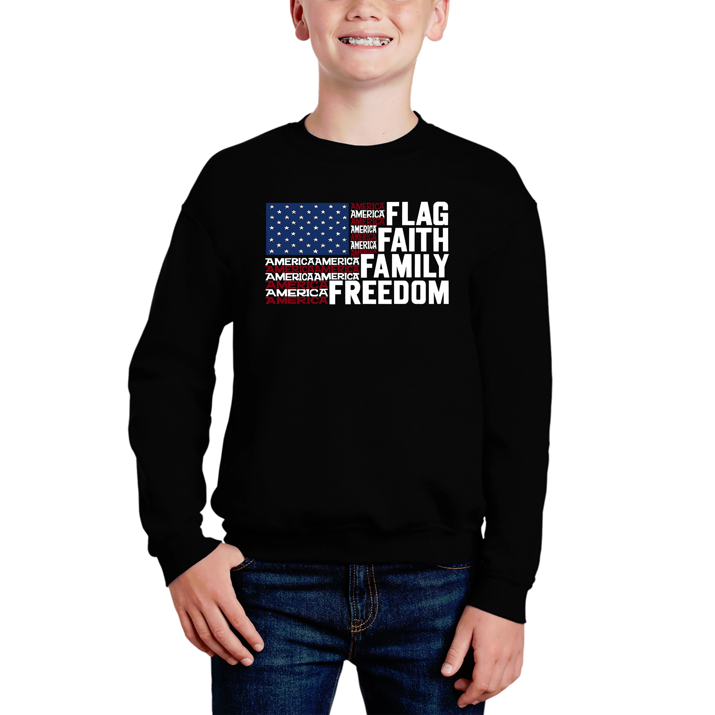 LA Pop Art Boy's Word Sweatshirt - Faith Flag