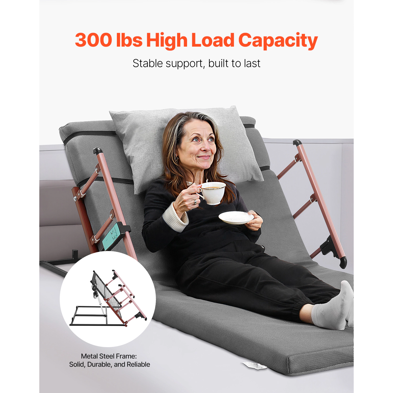 HONGGE Electric Lifting Backrest for Bed, 300 lbs Capacity, 4-68° Adjustable Lifting Bed Backrest, with Guardrail