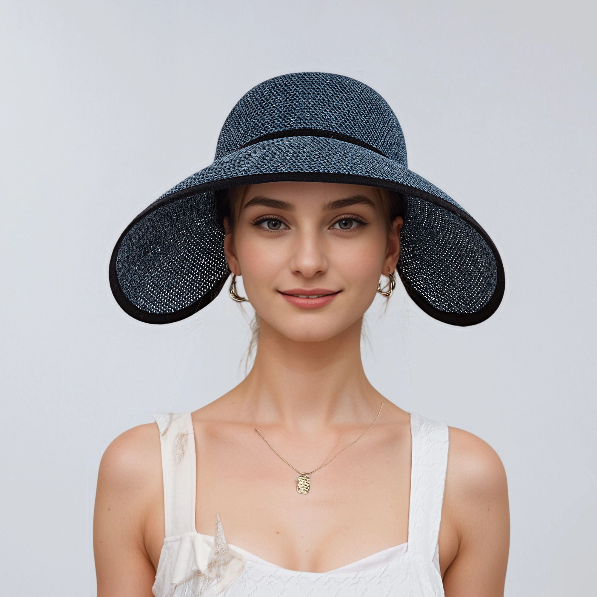 Anna-Kaci Womens Roll Up Straw Sun Visor Wide Brim Bow Detail Adjustable UV Protection Packable Hat