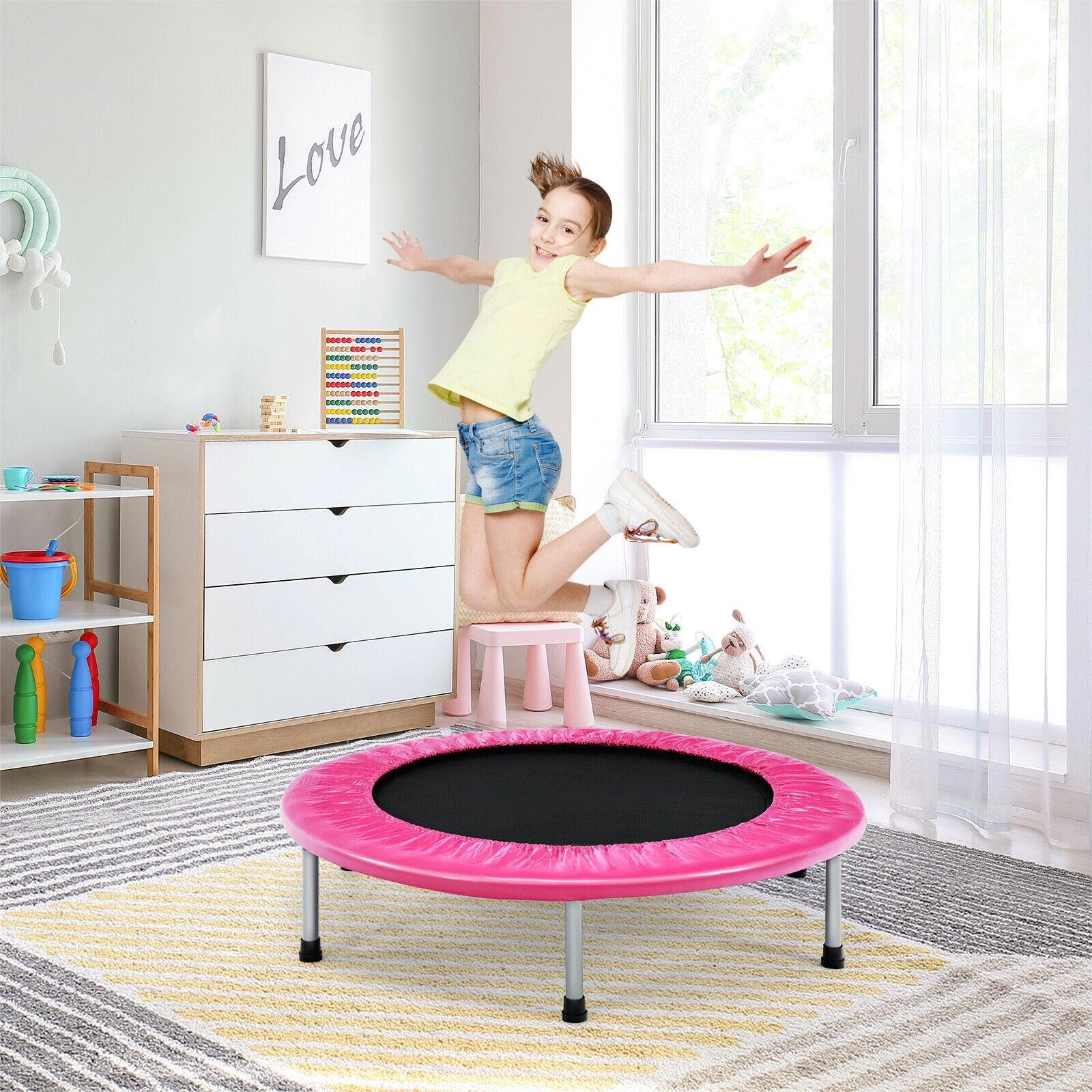 SUGIFT Pink Portable Fitness 38 Inch Adult and Kids Mini Folding Trampoline Rebounder