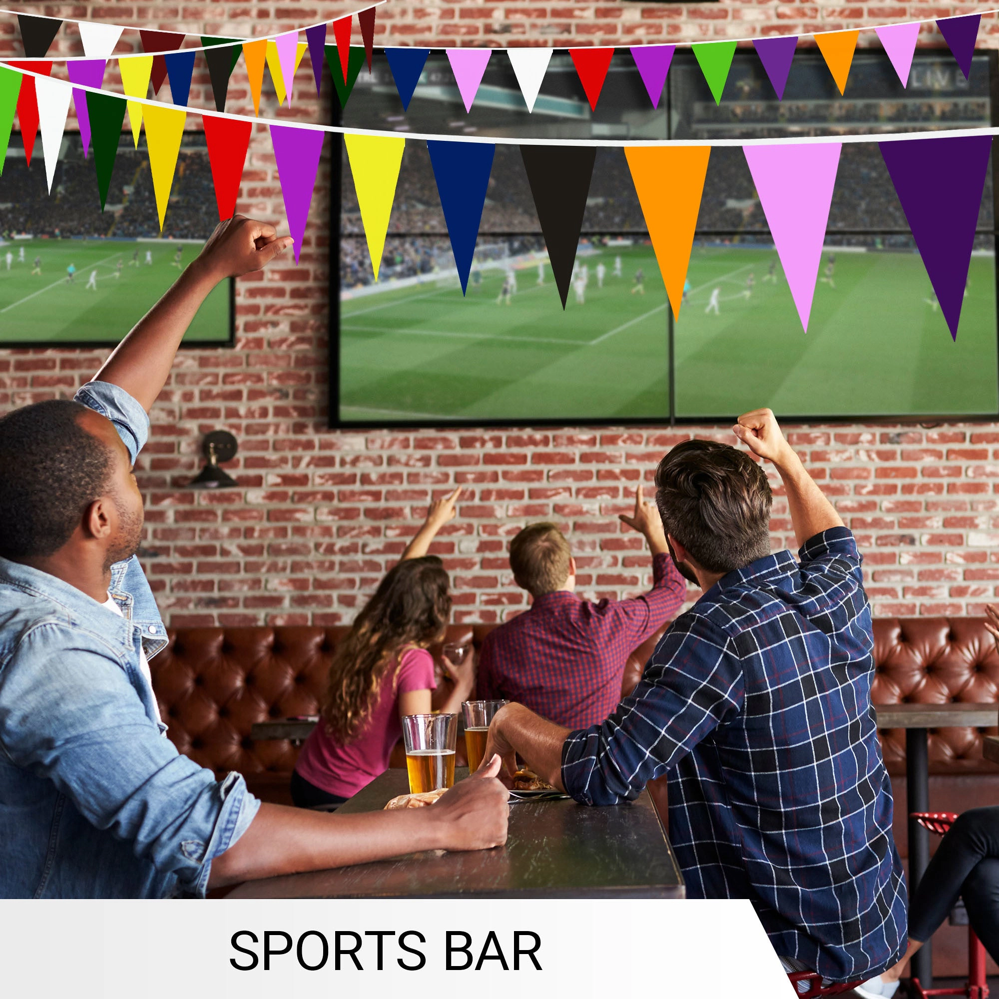 G128 Multicolor Pennant Bunting Banner - 28 Flags 7.87 x 11.81 in, 30.5 ft String, 150D Dye-Sublimated Polyester