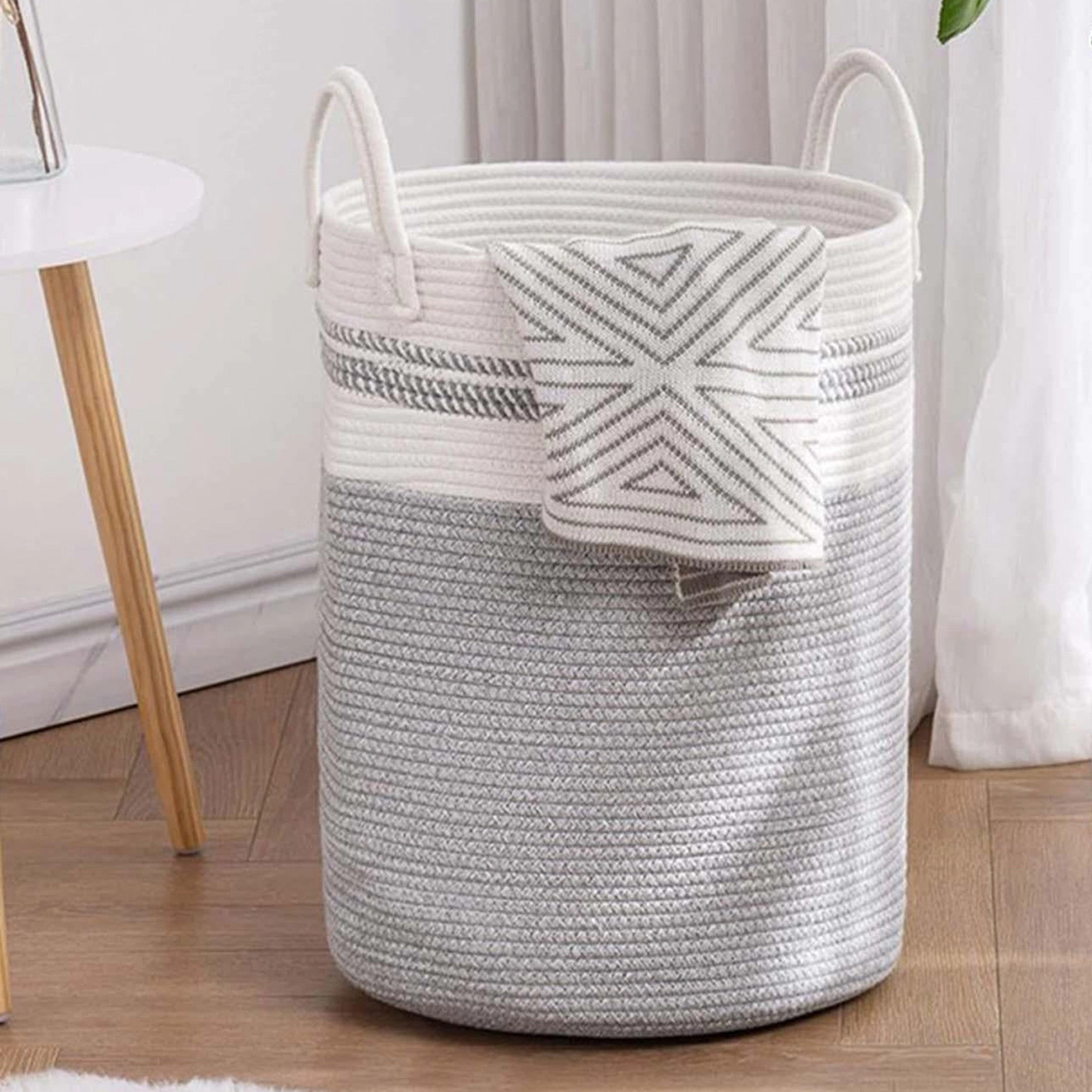Cheer Collection Large Cotton Rope Laundry Hamper 16 x 16 x 22 Inch Versatile