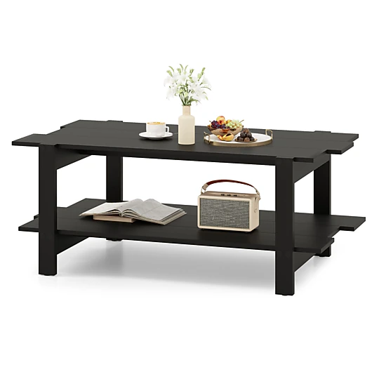 SlickBlue 2-Tier Coffee Table with Wood Slat Storage Shelf