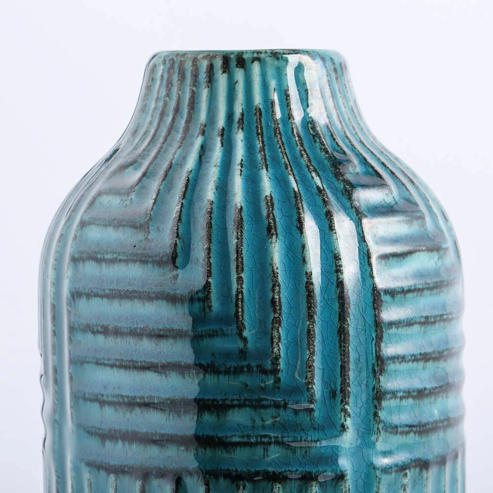 Haven Craftworks Unisex Teal Textured Ceramic Ornamental Vase Modern Decor
