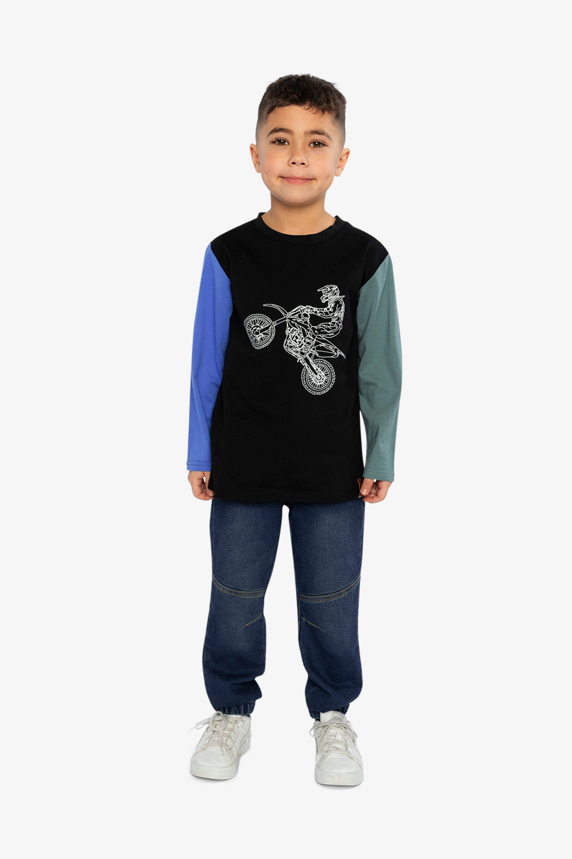 Deux par Boys Long Sleeve T-Shirt with Glow-in-the-Dark Motorcycle Graphic