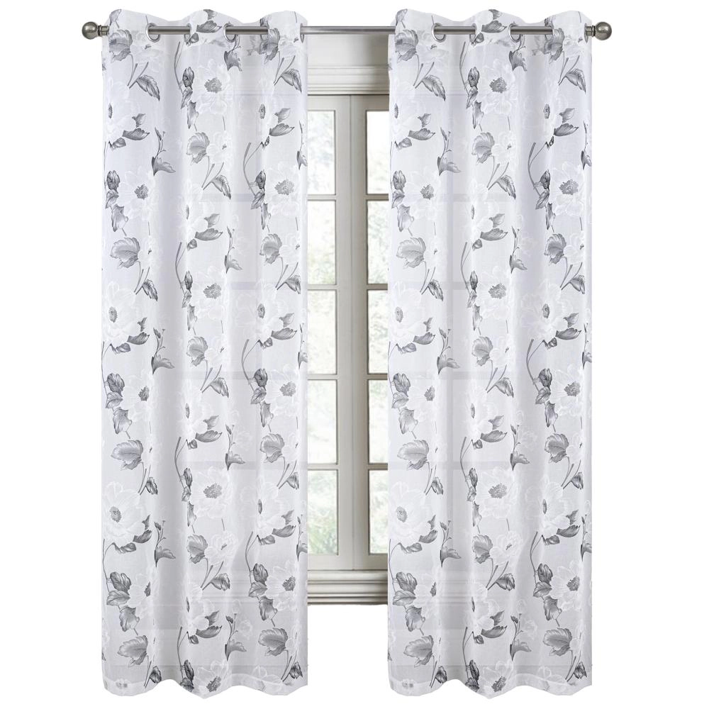 RT Designers Collection Jillian Rubber Doily Grommet Light Filtering Window Curtains for Bedroom 54" x 95" Grey