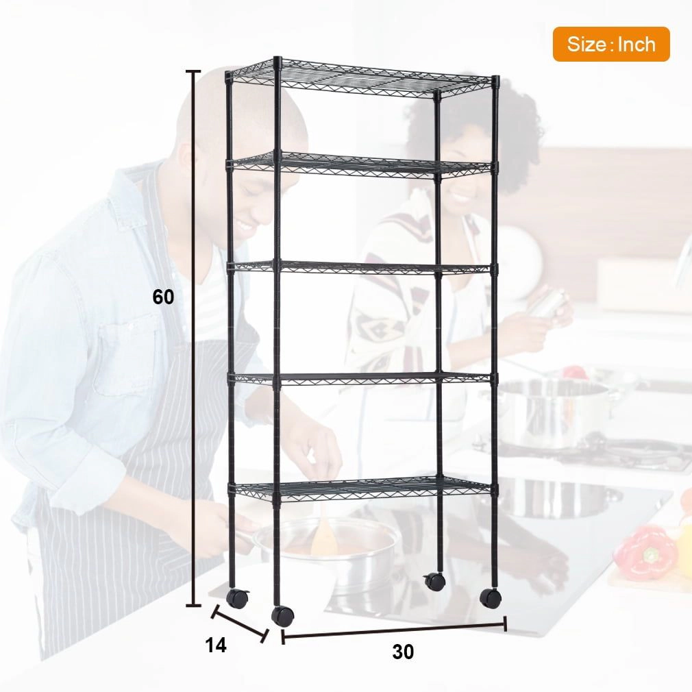 Flynama 14-inch W x 30-inch D x 60-inch H-Shelf Adjustable Standing Garage Shelves Shelving Unit with Wheels Black