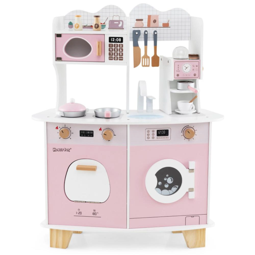 Hivvago Wooden Kids Kitchen Playset with Coffee Maker for kids-Pink