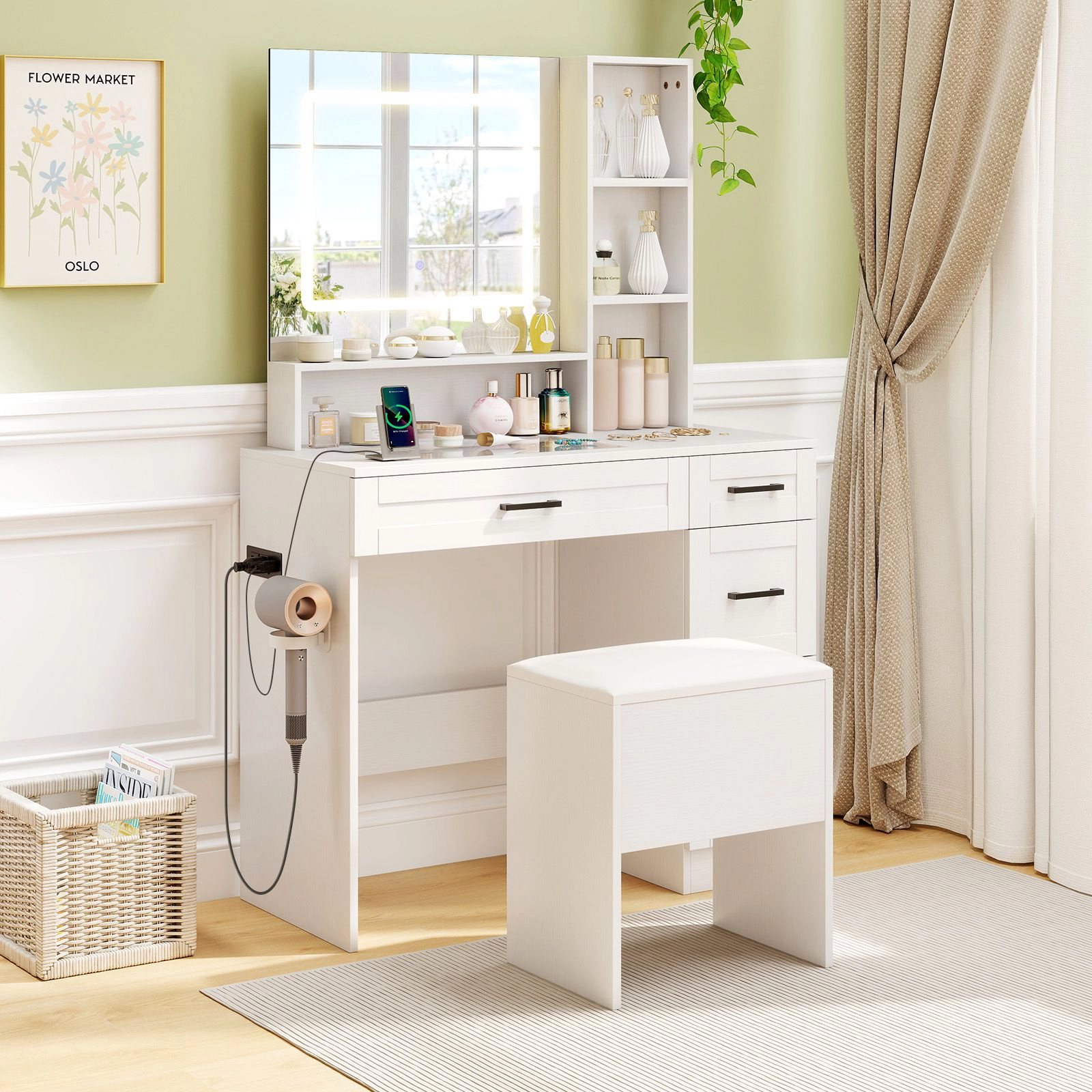 SlickBlue Storage Vanity Stool with Flip Top Seat and Hidden Compartment