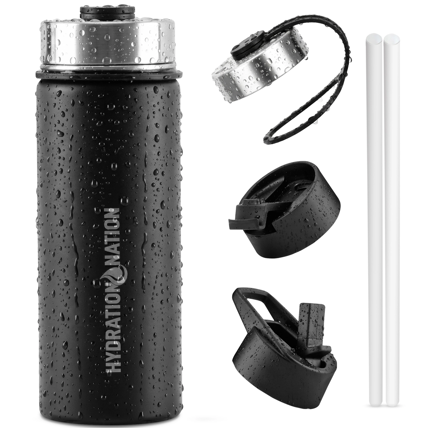 Zulay Kitchen 3 Lid 18oz Vacuum Insulated Water Bottles with Straw by Hydration Nation
